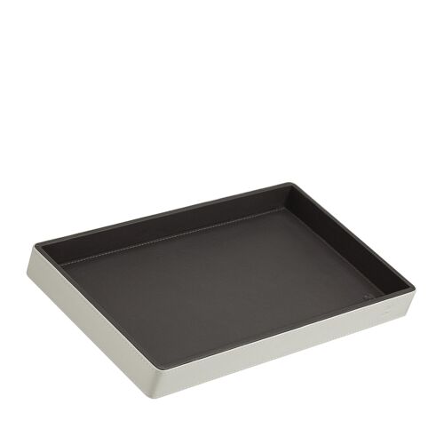 DUDU Wooden decorative tray in leather pearl-anthracite