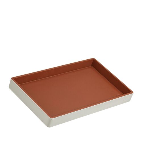 DUDU Wooden decorative tray in leather pearl-cinnamon