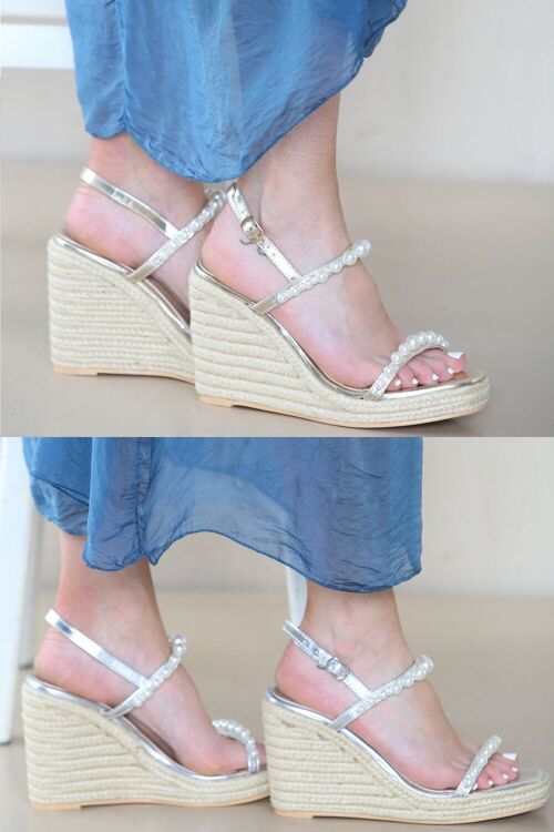 NAPPA LATTE WEDGE SANDALS WITH PEARLS DETAIL