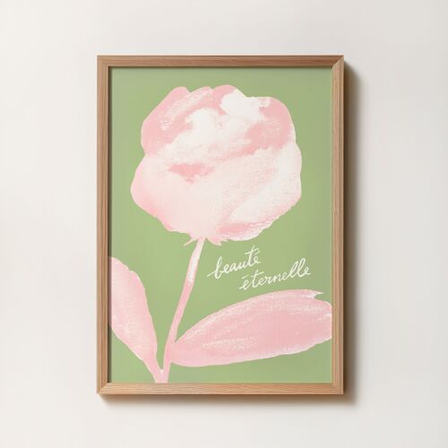 Affiche A5 A4 "Beauté éternelle" Rose  Vert -  Illustration peinture aquarelle - Typographie message en français