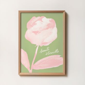 Affiche A5 A4 "Beauté éternelle" Rose  Vert -  Illustration peinture aquarelle - Typographie message en français 1