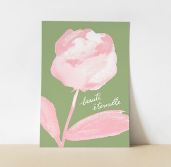 Affiche A5 A4 "Beauté éternelle" Rose  Vert -  Illustration peinture aquarelle - Typographie message en français 2