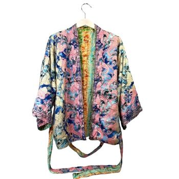 Kimono court réversible en soie pour femme au design exclusif 3