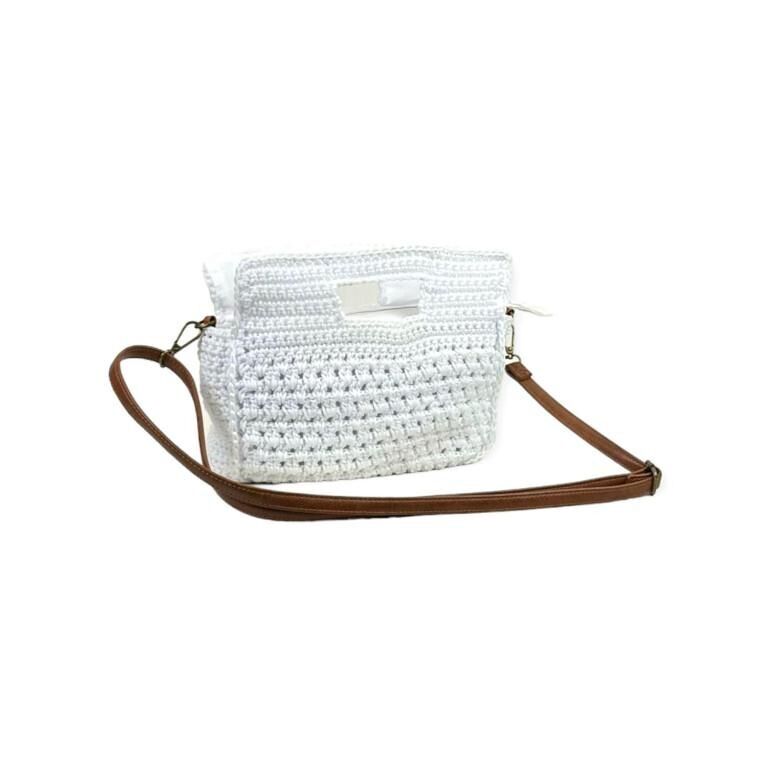 Borsa a tracolla da donna in nylon e uncinetto con 2 manici corti