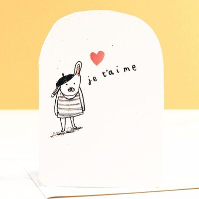 Tarjeta de amor de San Valentín Je t'aime Bunny