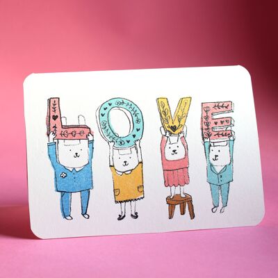 Cartolina di San Valentino con lettere d'amore coniglietto