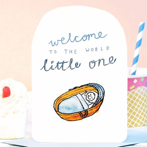 Welcome Little One Blue Baby Card