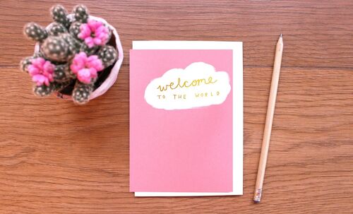Pink Welcome To The World Gold Baby Card