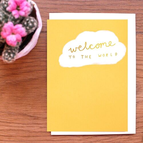 Yellow Welcome To The World Gold Baby Card