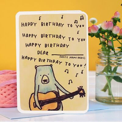Geburtstagskarte mit Gitarrenbär