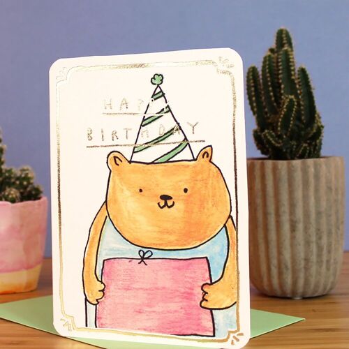 Gold Birthday Bear Card