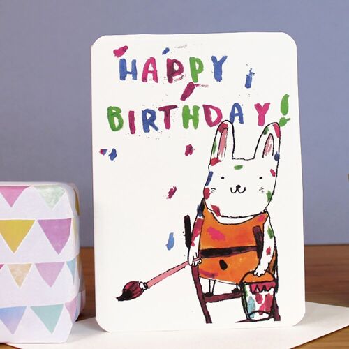 Happy Birthday Painting Bunny Card