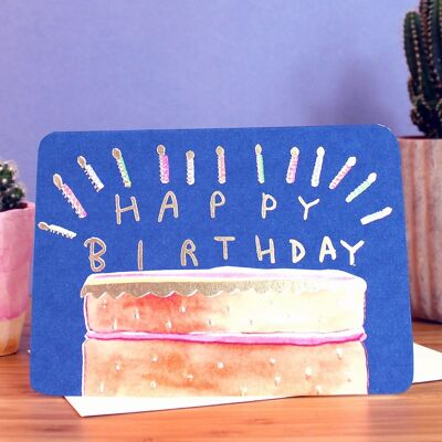 Carte de gâteau d'anniversaire en or