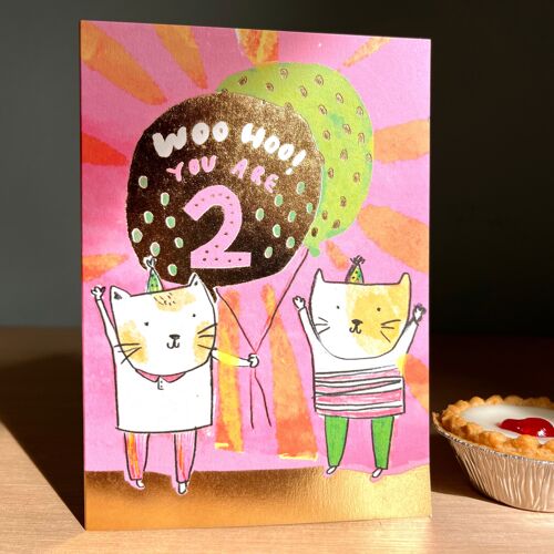 Two Today! Gold Birthday Card