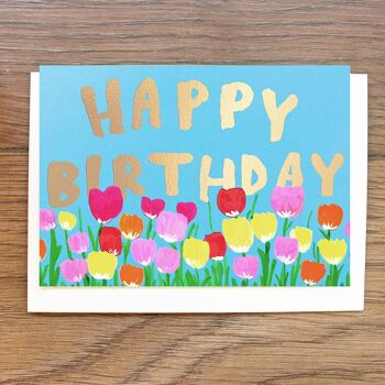 Carte Tulipes d'or de joyeux anniversaire