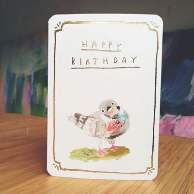 Carte Pigeon d'anniversaire en or