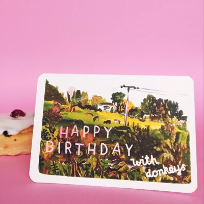 Tarjeta de feliz cumpleaños con burros