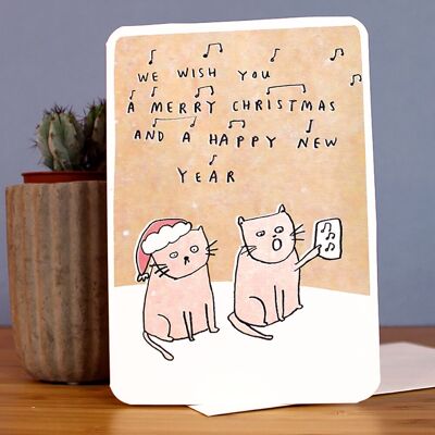 Weihnachtskarte mit singenden Katzen