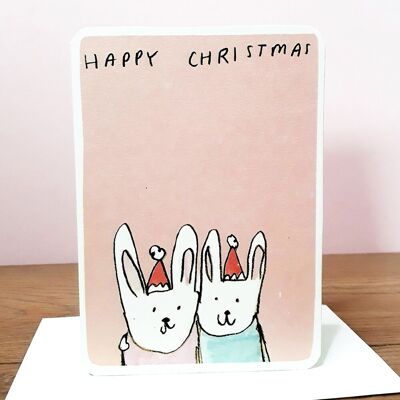 Cartolina di Natale di una coppia di coniglietti