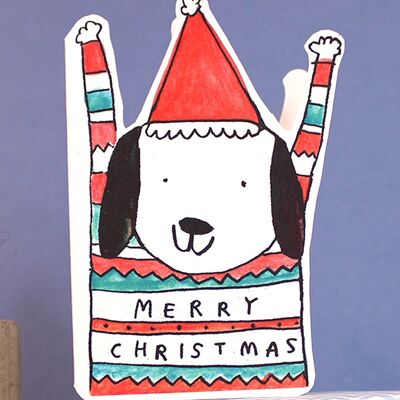 Biglietto natalizio con cane saltatore ritagliato