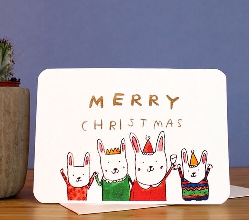 Gold Bunny Family Christmas Card