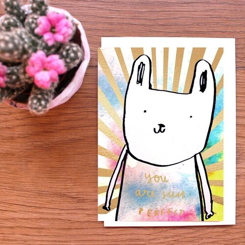 You Are Just Perfect Gold Bunny Valentine Love Card