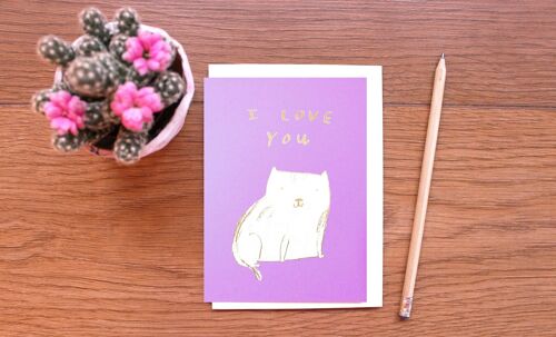 I Love You Gold Cat Valentine Love Card