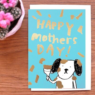 Tarjeta Dorada para Perro Feliz Día de la Madre