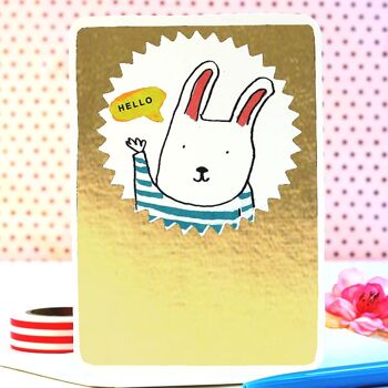 Carte Hello Bunny dorée