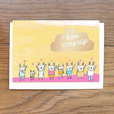 Tarjeta Dorada Bon Voyage Bunnies