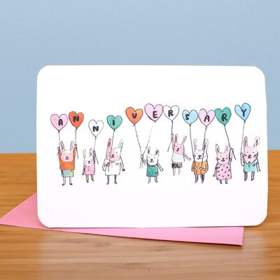 Carte Lapins et ballons d'anniversaire