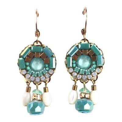 Pendientes de cristales y acero bañaDo oro 18K OCEAN