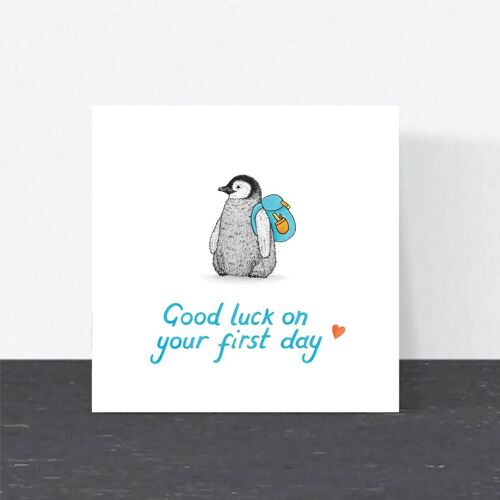 Good Luck on Your First Day of School Card - Cute penguin // Eco-friendly Cards // Wildlife Art Cards