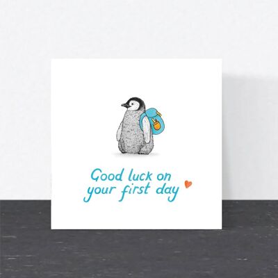 Tarjeta de buena suerte en tu primer día de clases - Lindo pingüino // Tarjetas ecológicas // Tarjetas de arte de vida silvestre