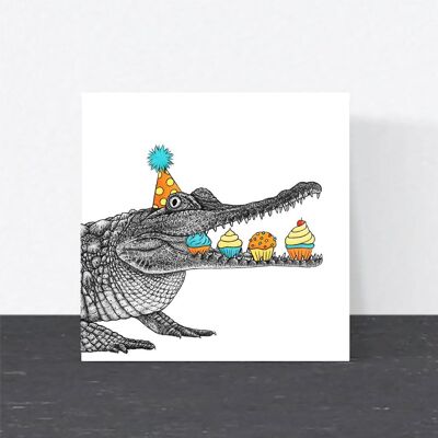 Tierische Geburtstagskarte - Schmalschnäuziges Krokodil // Umweltfreundliche Karten // Wildlife Art Karten