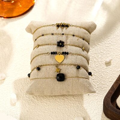 Set aus 6 schwarzen Steinarmbändern