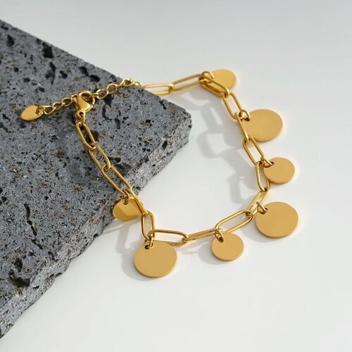 Bracelet doré maille avec multi disques pendants