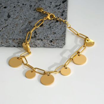 Bracelet doré maille avec multi disques pendants 2