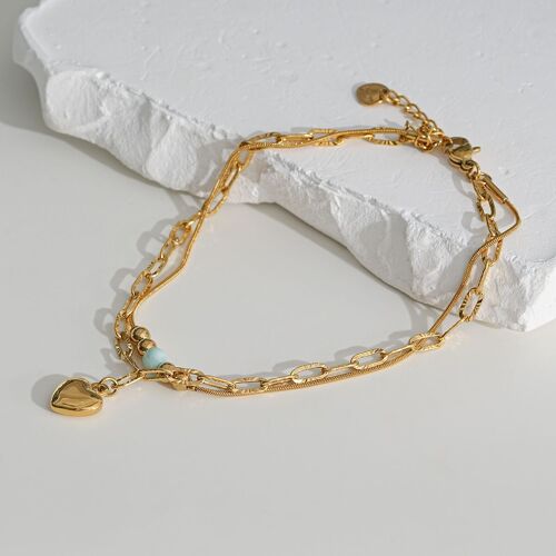 Chaîne de cheville dorées doubles chaînes avec pendentif coeur