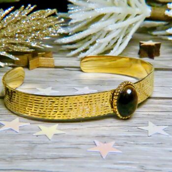 Bracelet "ALEXANDRA" acier doré - adaptable avec Oeil de tigre naturel 4