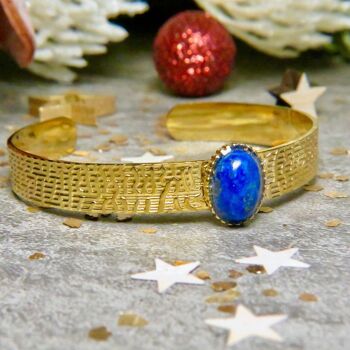 Bracelet "LILIANE" acier doré - adaptable avec Lapis Lazuli naturel 2