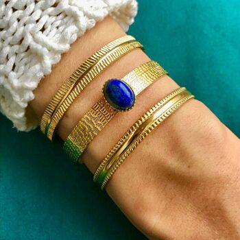 Bracelet "LILIANE" acier doré - adaptable avec Lapis Lazuli naturel 3