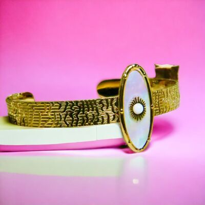 Goldenes Armband „SANDRA“ – anpassbar mit natürlichem Perlmutt