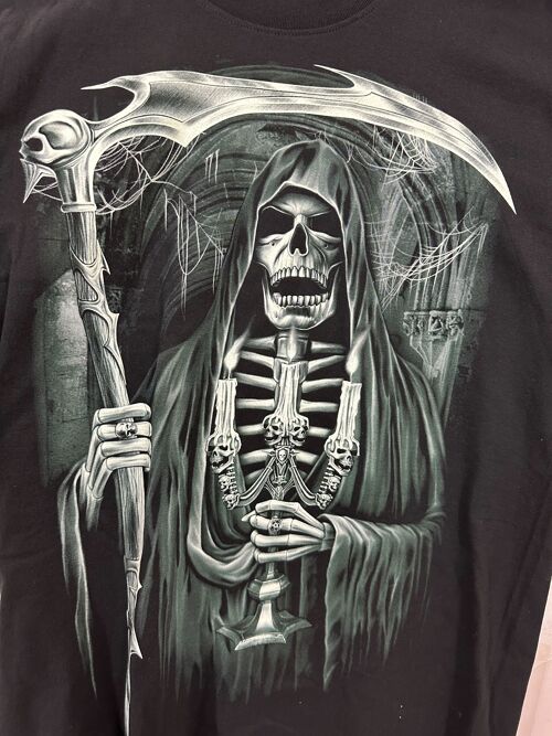 #7 t-shirt imprimé tete de mort : "Faucheuse Maudite"