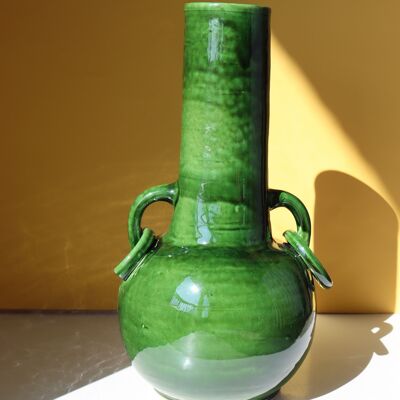 Große handgefertigte Vase mit Schlaufengriffen – Grün