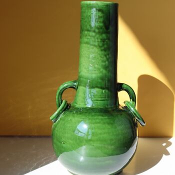 Grand Vase Artisanal à Anses Boucles - Vert 1