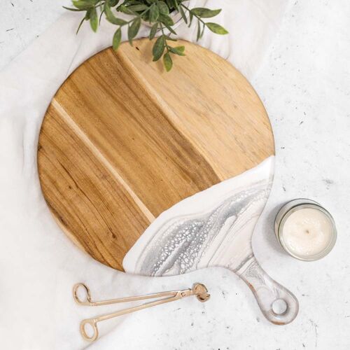 Round Cheese Paddle Acacia Boards - Marble
