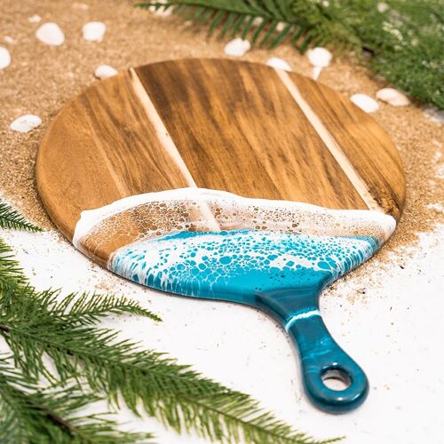 Round Cheese Paddle Acacia Boards - Ocean Vibes