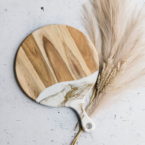 Round Cheese Paddle Acacia Boards - Gold Quartz