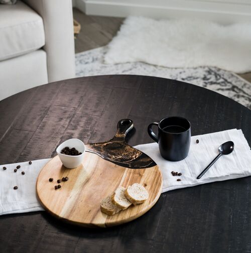 Round Cheese Paddle Acacia Boards - Black Ember